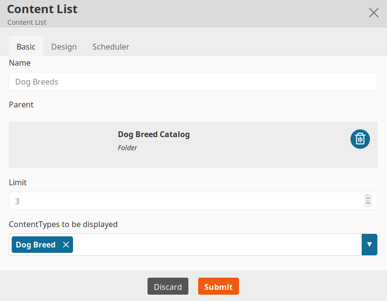 Window with Content List options
