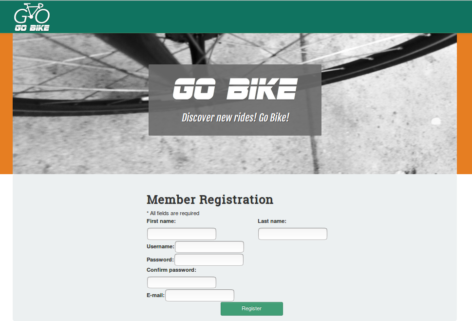 Complete Register page with the layout